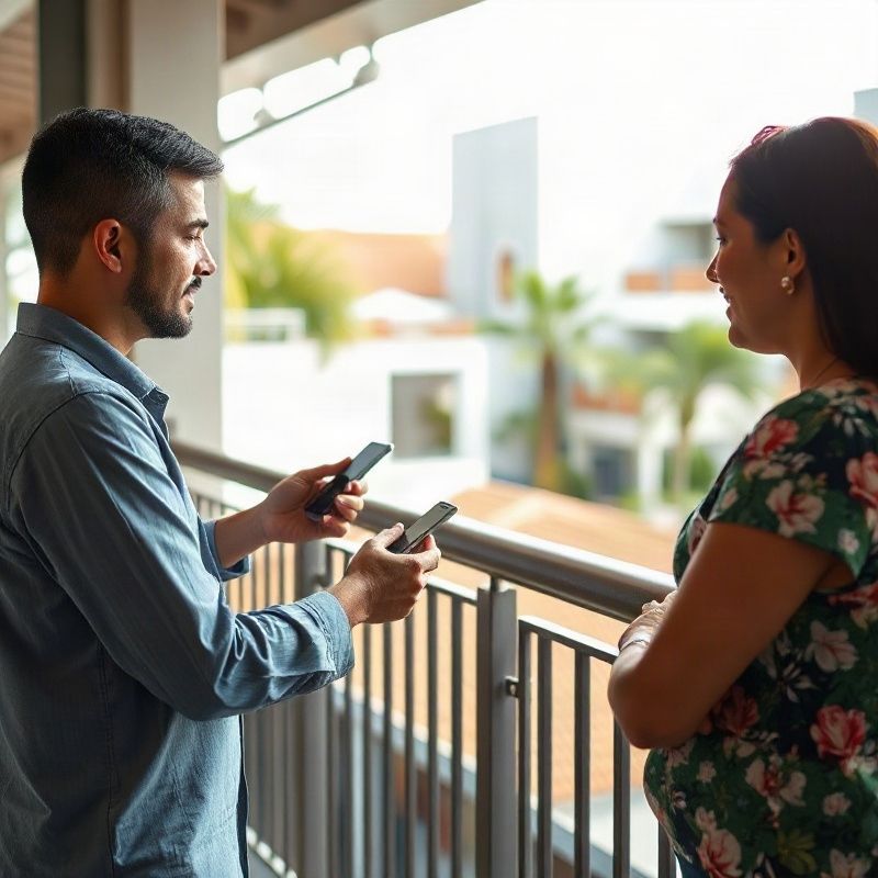 Atendente comparando dimensões de dois objetos com uma cliente
